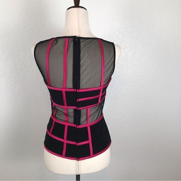 JS Collections retro 60’s look sheer mesh color block sleeveless blouse 4 - Picture 4 of 9